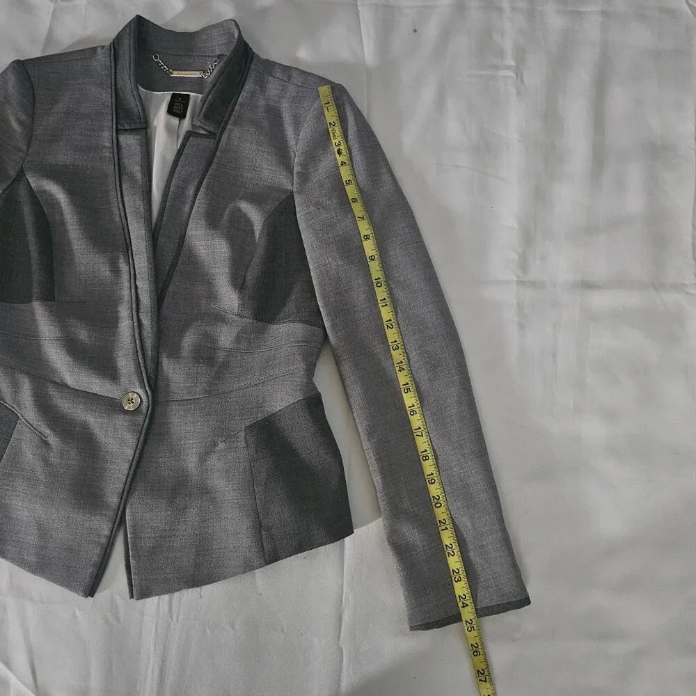 White House Black Market Women's Gray Wool Blend Contrast Panel Suit Jacket Sz 8 - Picture 9 of 14